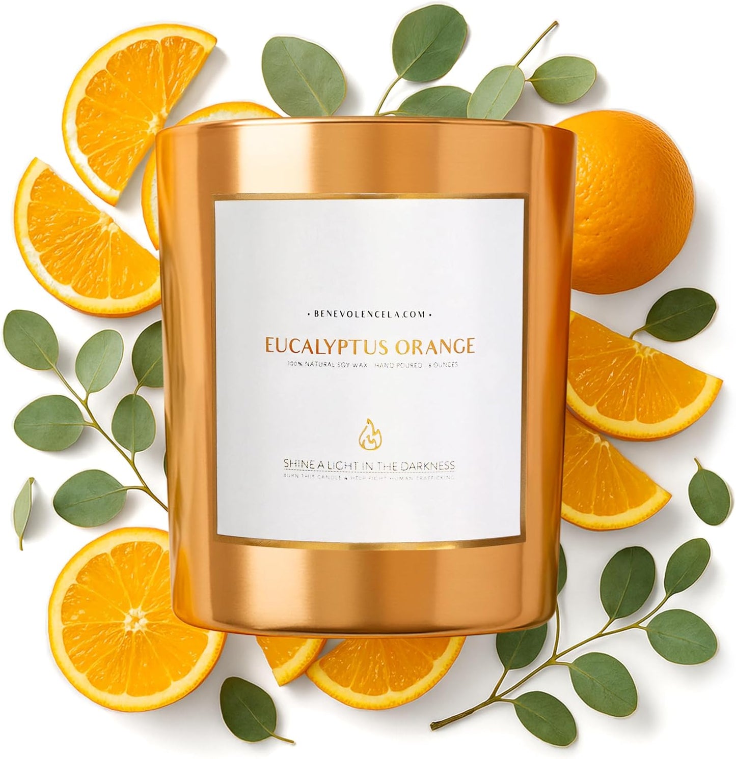 Benevolence LA Eucalyptus Orange Wood Wick Candles | Soy Scented Candles for Home | Gifts for Women