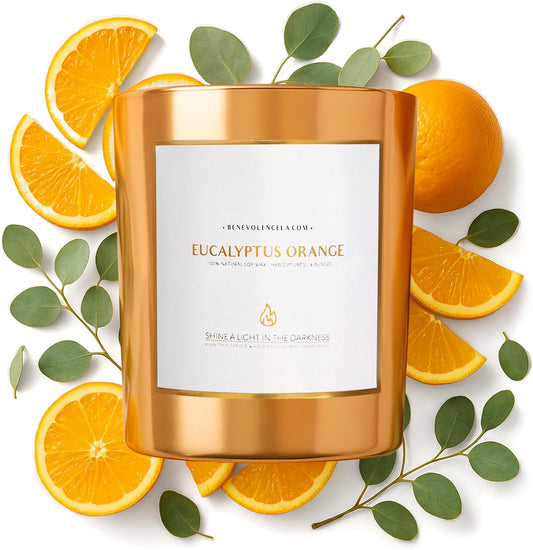 Benevolence LA Eucalyptus Orange Wood Wick Candles | Soy Scented Candles for Home | Gifts for Women