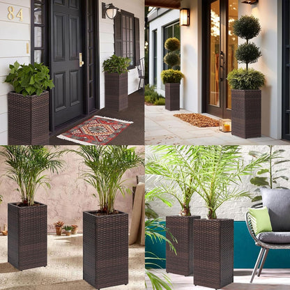 LEWIS&WAYNE Set of 2 Tall Planters for Outdoor Plants Handmade 24'' Wicker Tall Square Planter Box