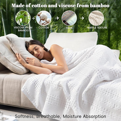 PHF Cooling Waffle Blanket King Size, Lightweight 60% Rayon Derived from Bamboo & 40& Cotton