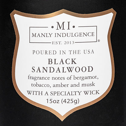 Manly Indulgence Black Sandalwood Scented Candle for Men 15 oz – Bergamot, Tobacco, Amber & Musk
