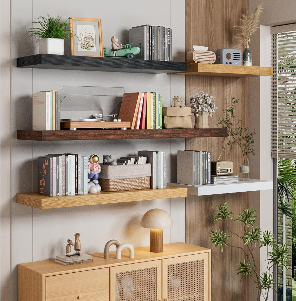 Heimlove 12" Deep Floating Shelves for Wall, 24 Inch Wall Shelf Bathroom Shelves Set of 2, Wall