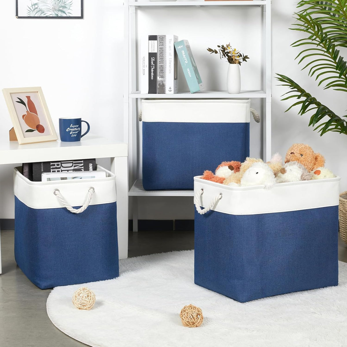Bidtakay Extra Large Storage Baskets for Shelves 3 Pack Fabric Storage Bins for Organizing Linen