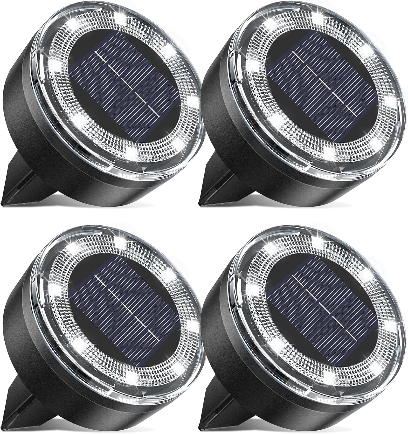 Mini Outdoor Solar Lights，4 Pqck Solar Garden Lights for Outside IP65 Waterproof, 8 LED Disc