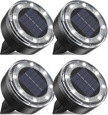 Mini Outdoor Solar Lights，4 Pqck Solar Garden Lights for Outside IP65 Waterproof, 8 LED Disc