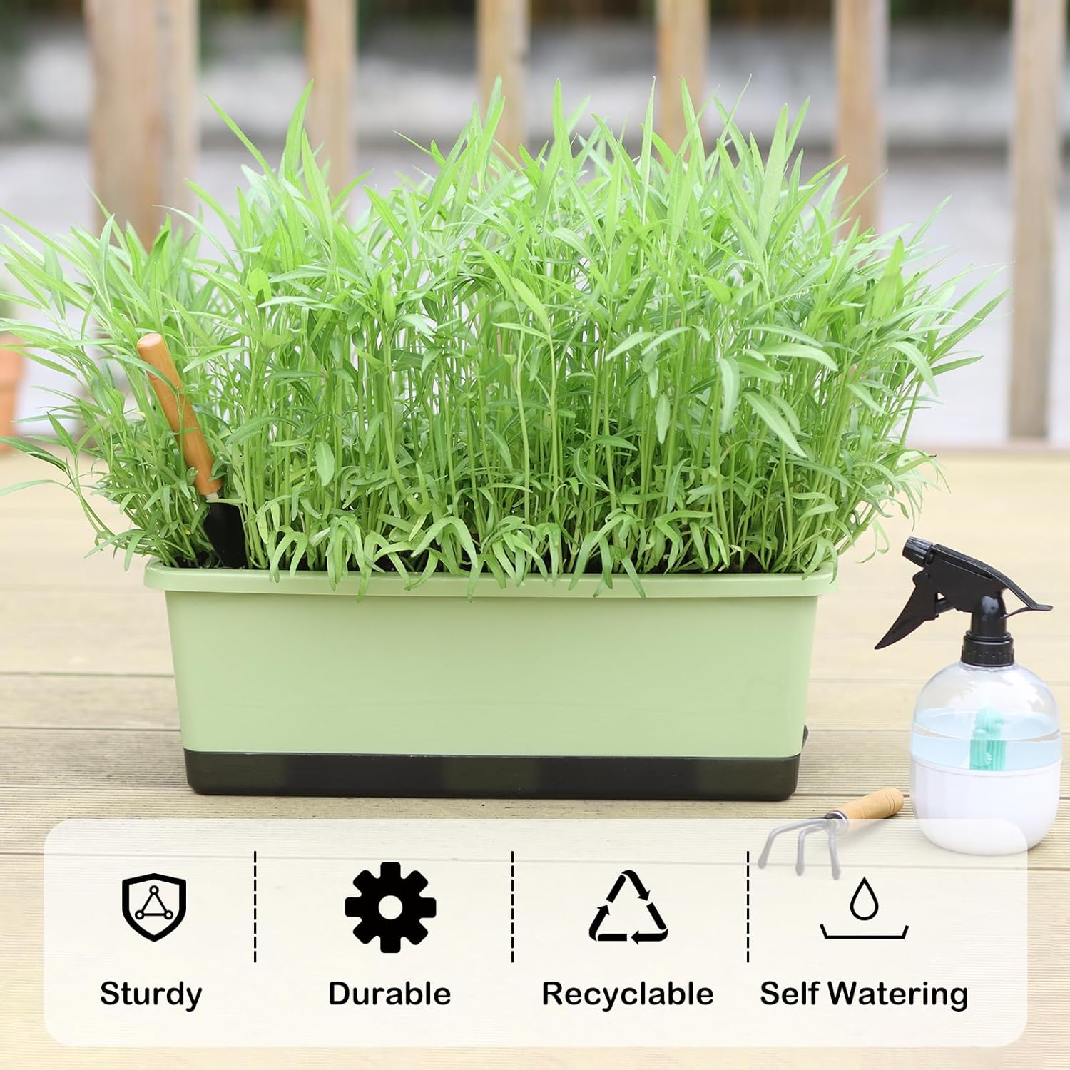 Window Box Planter 8 Pcs, 17 Inches Rectangle Flower Pots with Drainage Holes and Trays, Vegetable