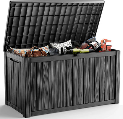 DRATO 180 Gallon Deck Box, Waterproof Resin Large Outdoor Storgae Box for Patio Furniture, Patio