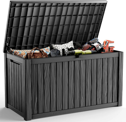DRATO 180 Gallon Deck Box, Waterproof Resin Large Outdoor Storgae Box for Patio Furniture, Patio