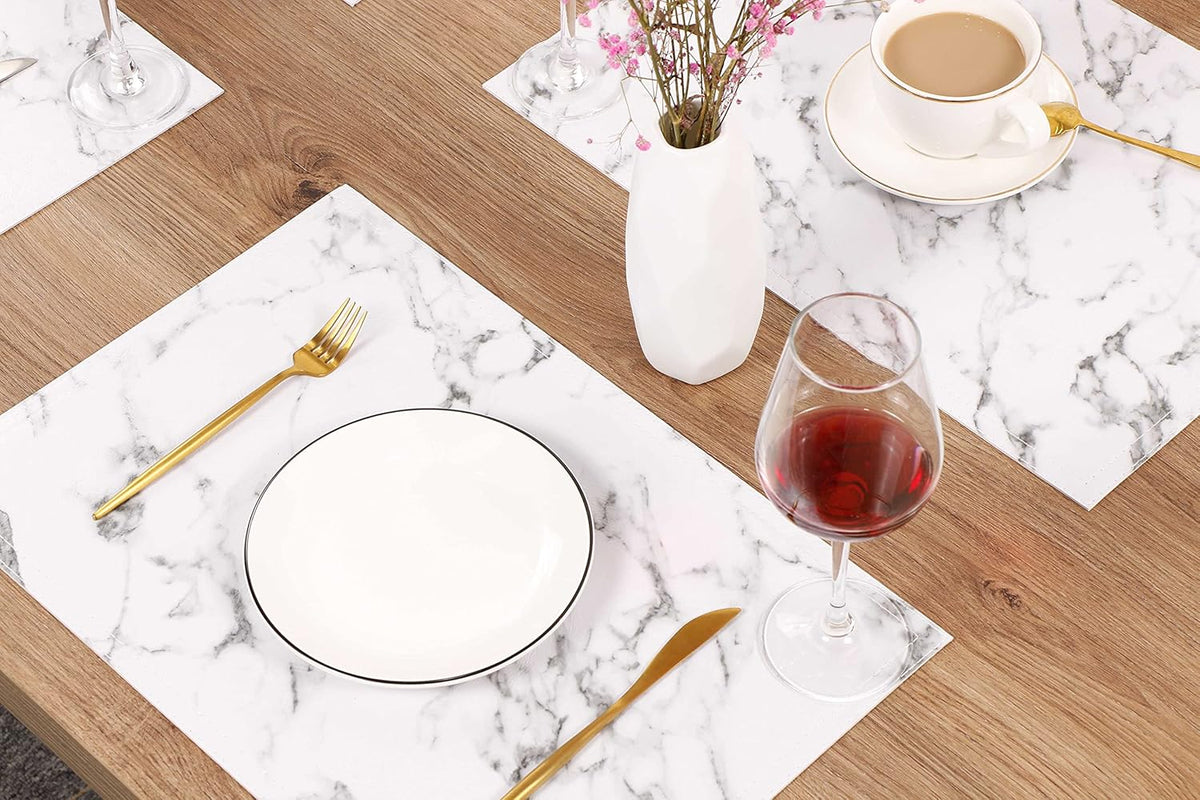 Marble Faux Leather PU Placemats, Set of 4, Washable, Stain Resistant for Dining Room Kitchen Table