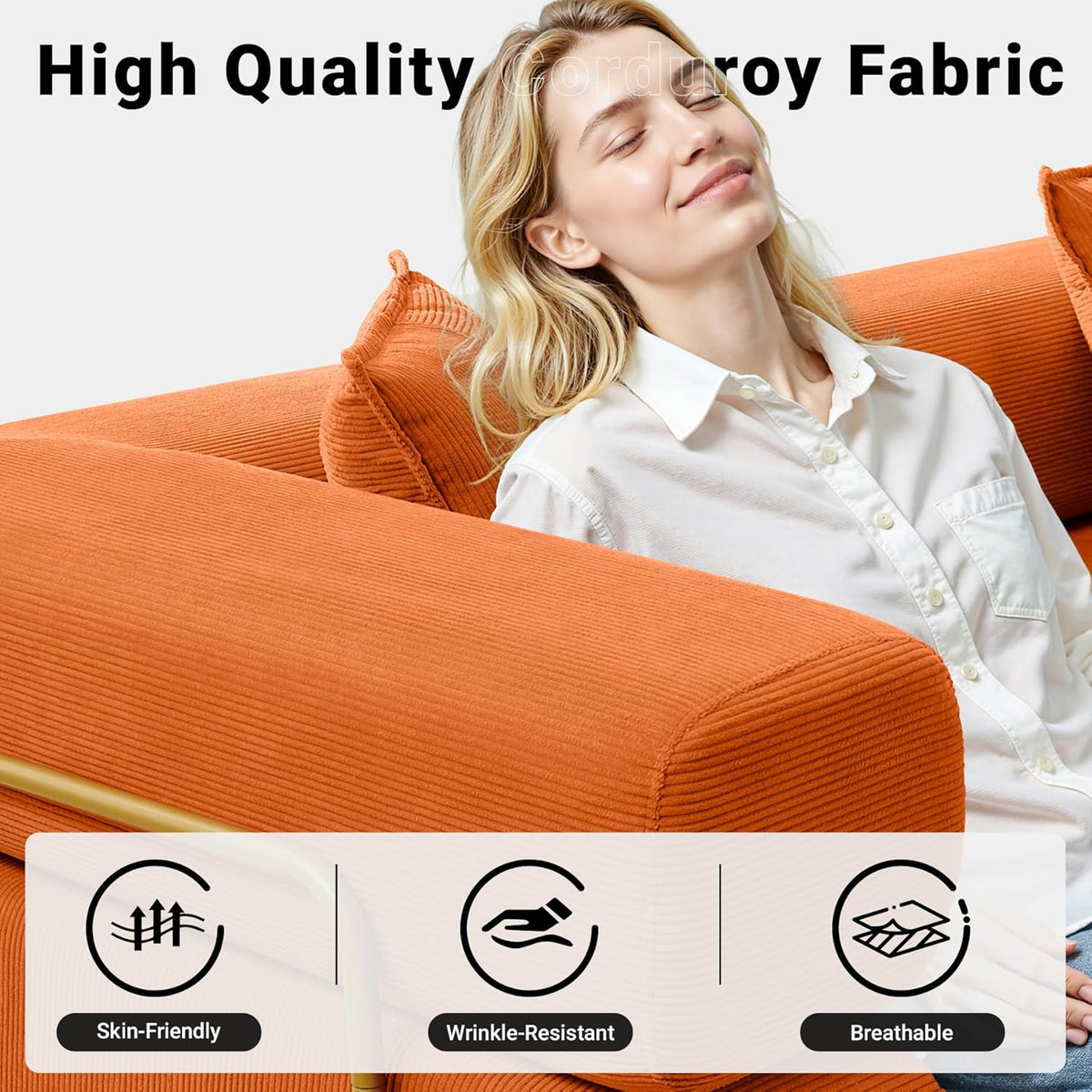 108" Oversized Convertible Sleeper Sofa Bed, Corduroy L Shape Sectional Couch, Folding Sofa Bed