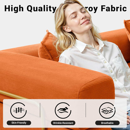108" Oversized Convertible Sleeper Sofa Bed, Corduroy L Shape Sectional Couch, Folding Sofa Bed