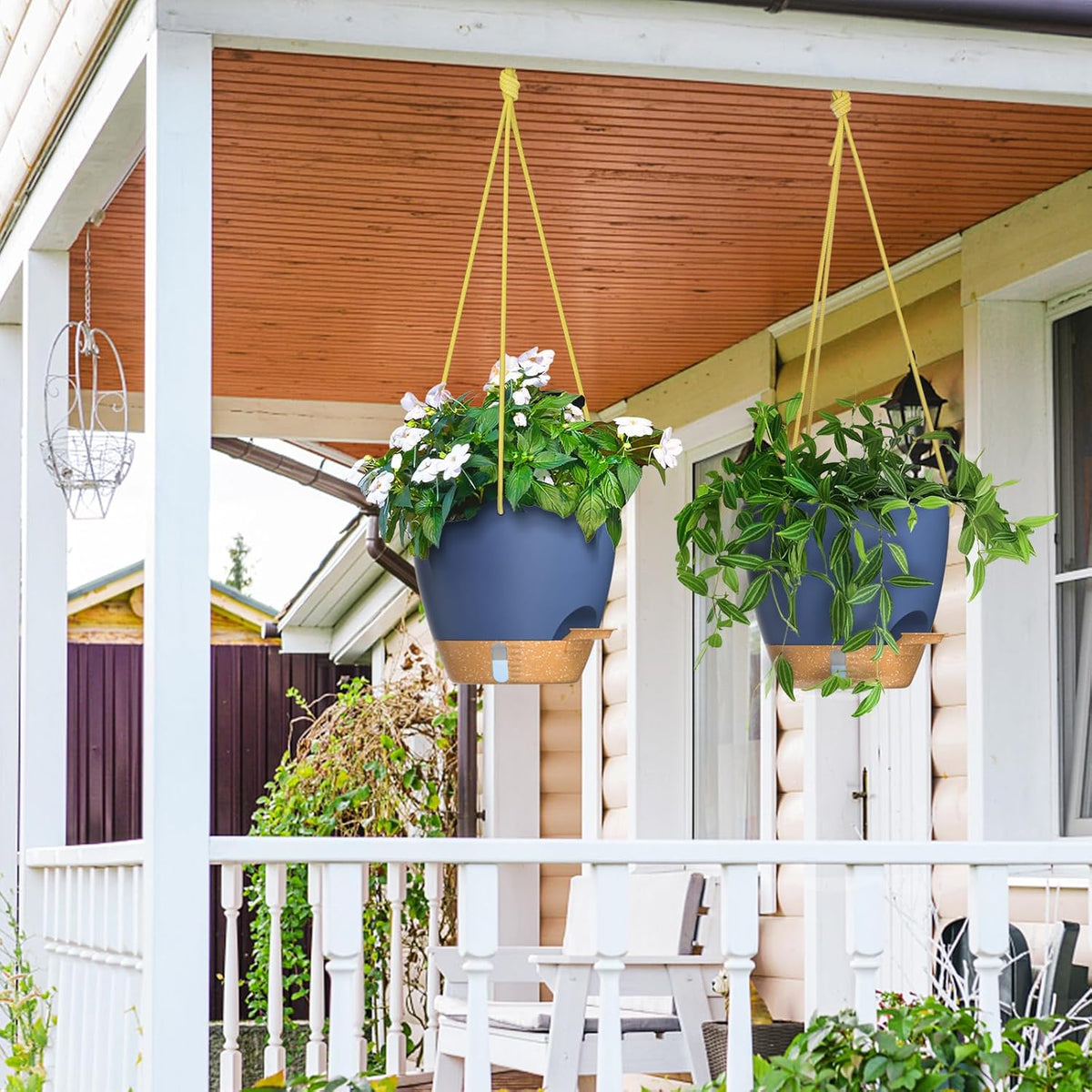 ZMTECH 10 Inch Hanging Planters for Indoor Outdoor Plants, 2 Pack Self Watering Hanging Plant Pots