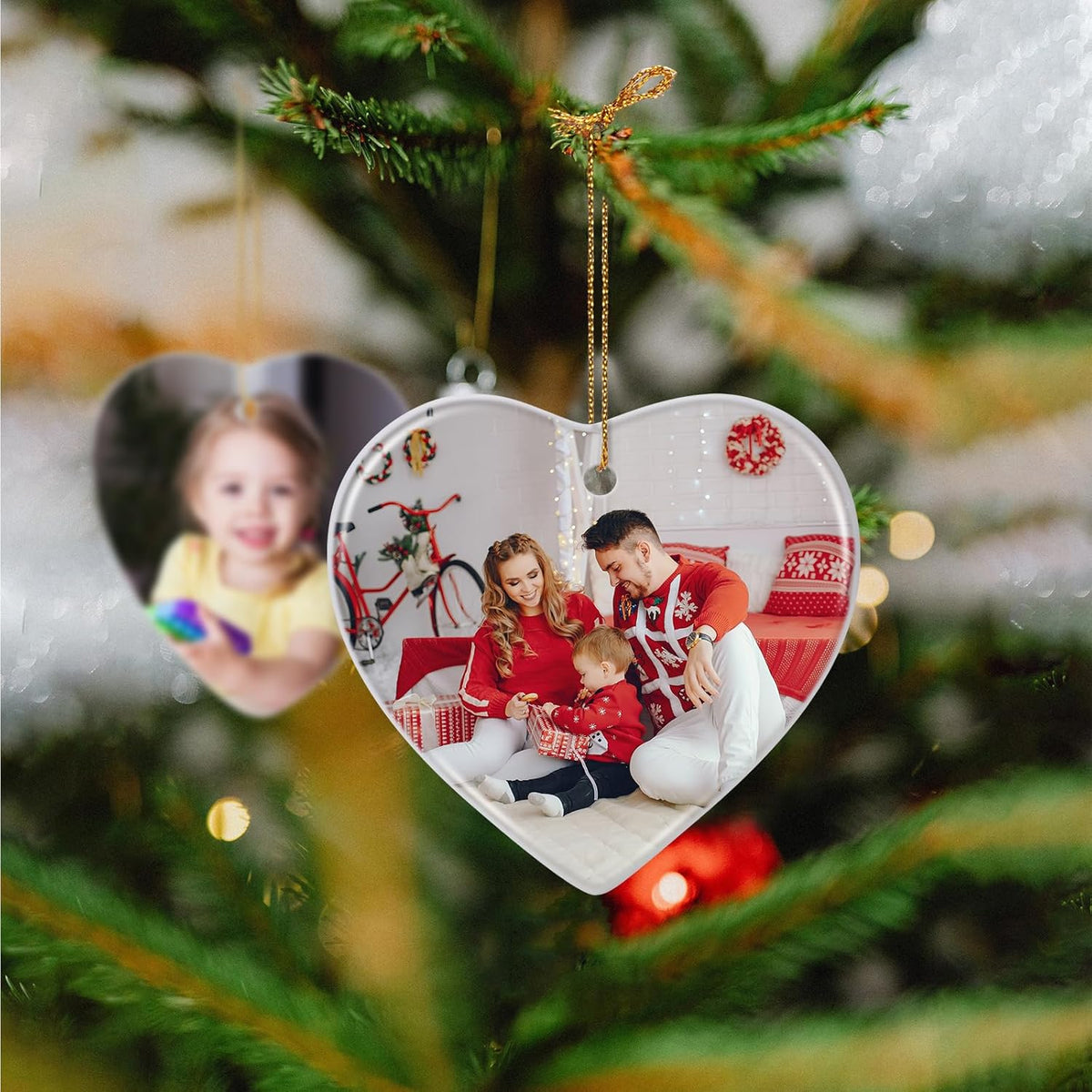 Personalized Christmas Ornaments 2025, Double-Side Custom Christmas Ornament, Heart Ceramic Photo