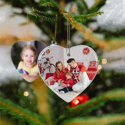 Personalized Christmas Ornaments 2025, Double-Side Custom Christmas Ornament, Heart Ceramic Photo