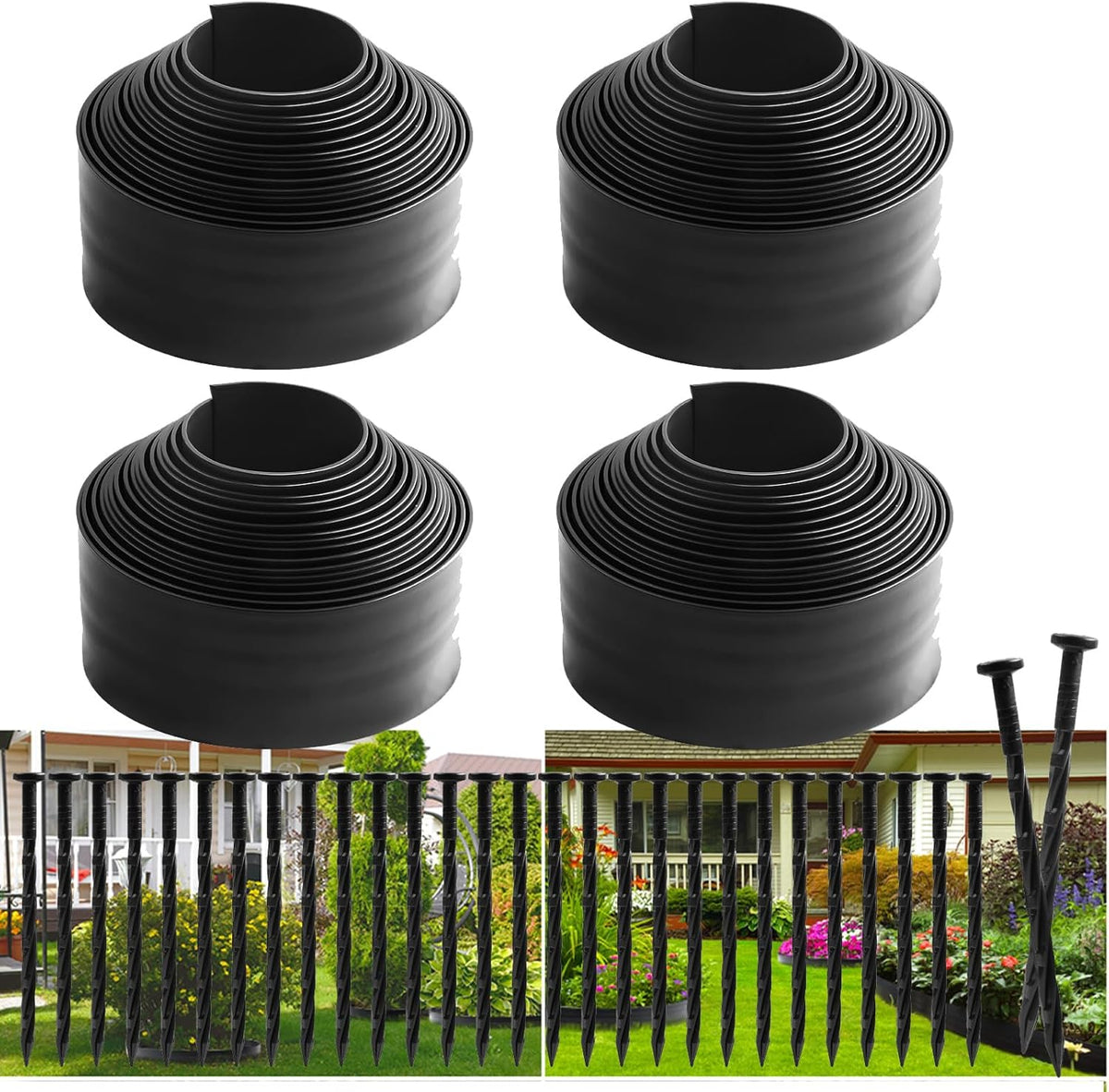 Landscape Edging 4Pack, 4in Tall-132FT Length Garden Edging with 120pcs Spikes, Plastic No Dig