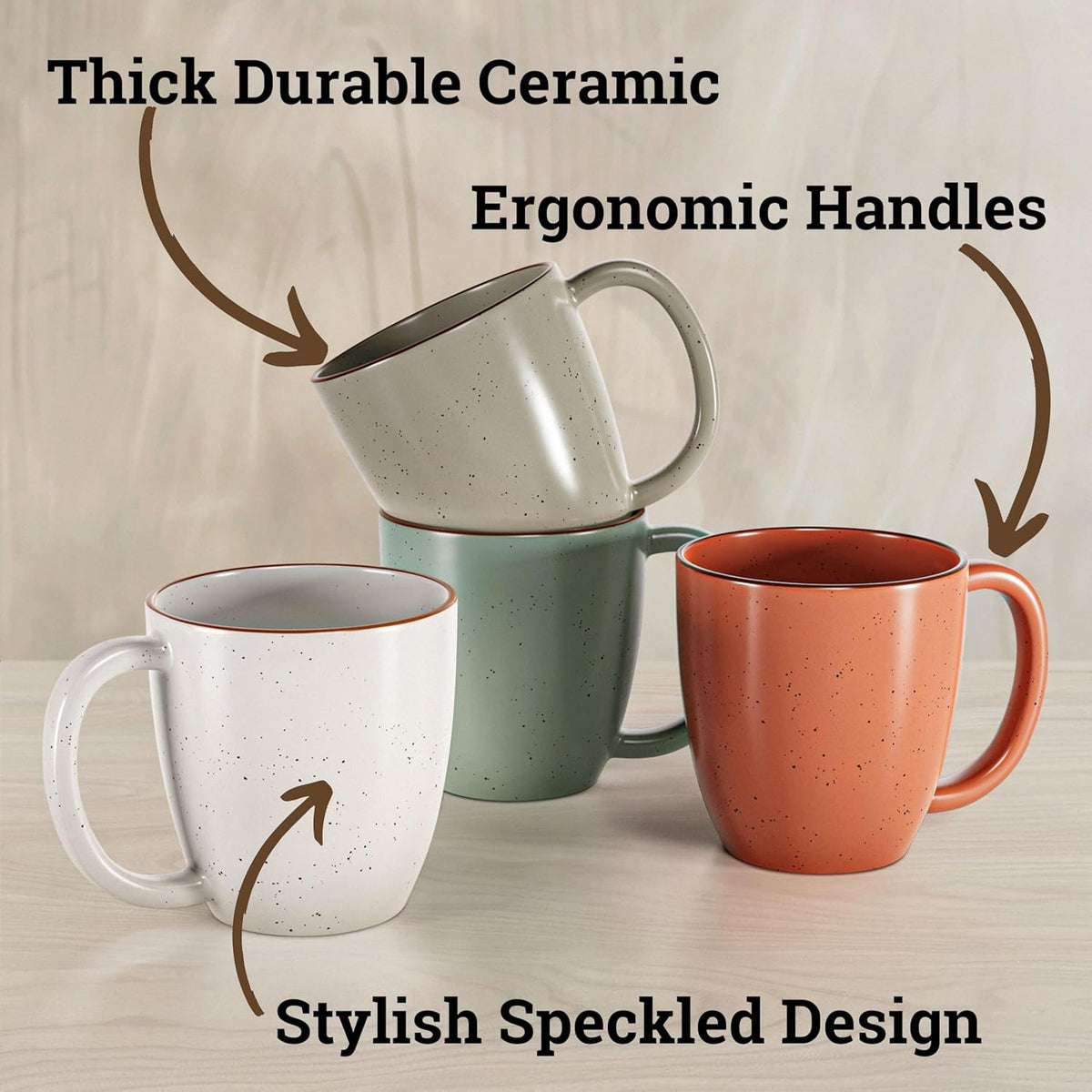 Ceramic Coffee Mugs Set of 4 - 16 oz Coffee Mug Set of 4 - Thick Durable Ceramic Mugs with
