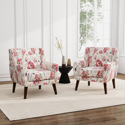 UIXE Floral Accent Chair, Modern Upholstered Armchair in Fabric for Living Room, Comfy Club Arm