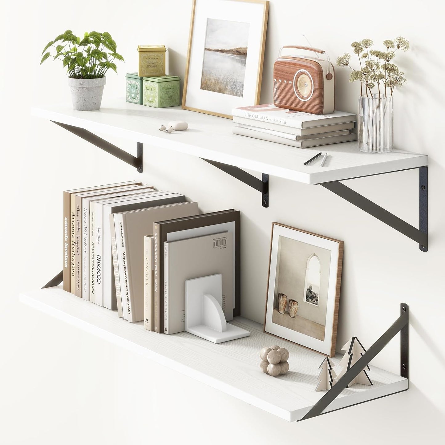 36"W x 10"D Floating Shelves, 10 Inch Deep White Floating Shelves, Farmhouse Rustic Deep Wall