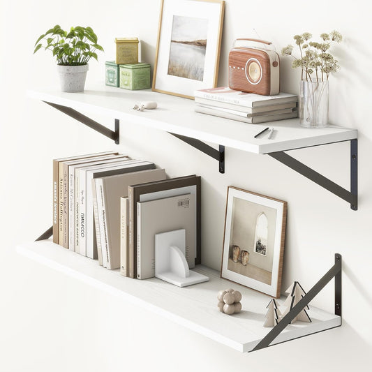 36"W x 10"D Floating Shelves, 10 Inch Deep White Floating Shelves, Farmhouse Rustic Deep Wall
