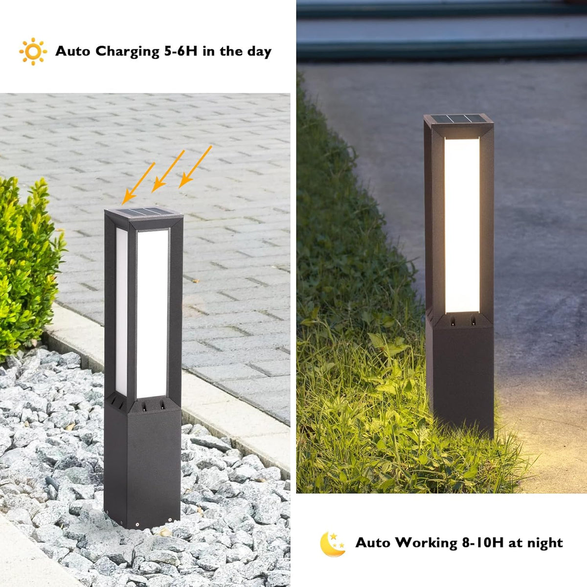 Solar Pathway Lights Outdoor, 32 Inch Modern Landscape Bollard Lighting Solar Powered Path Light