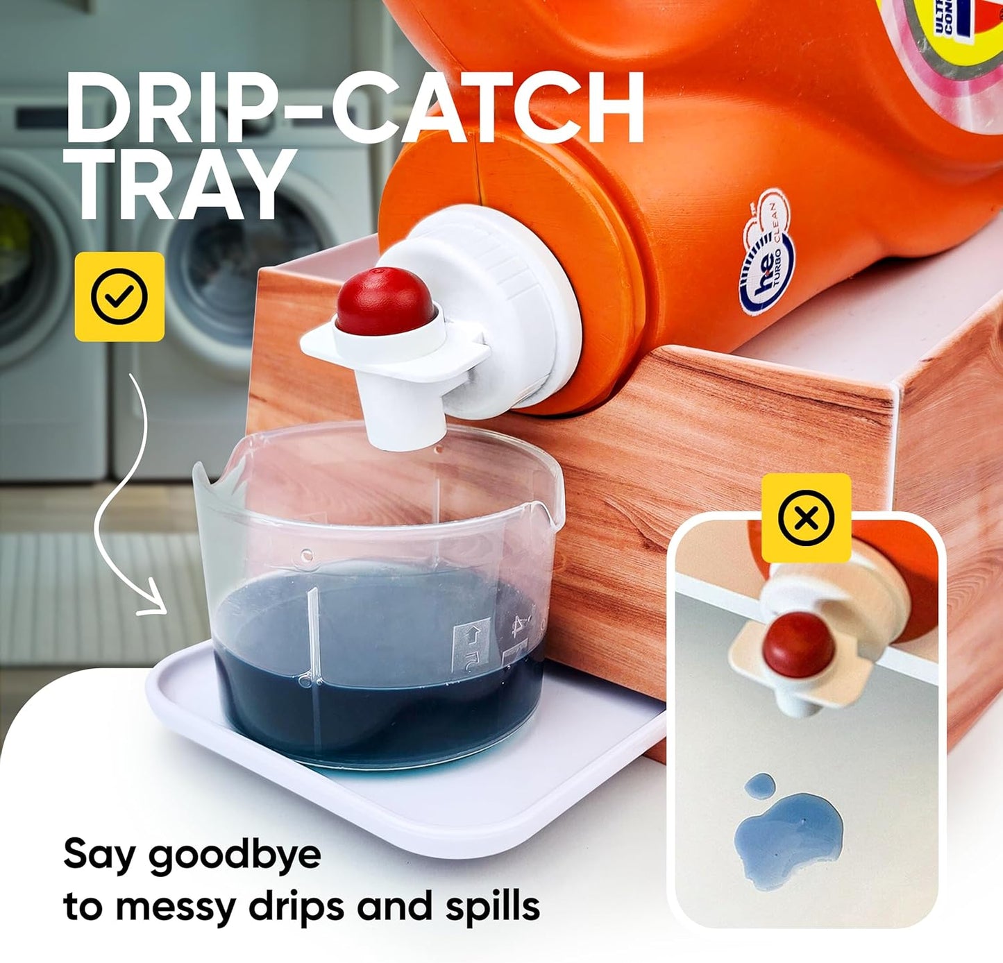 Skywin Laundry Room Organizer and Drip Tray - Soap Cup Storage for Liquid Detergent Containers