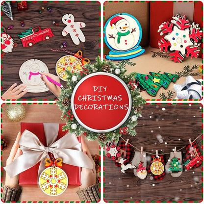 GUDELAK 60PCS DIY Wooden Christmas Ornaments, 12 Styles Christmas Crafts for Kids Adults with