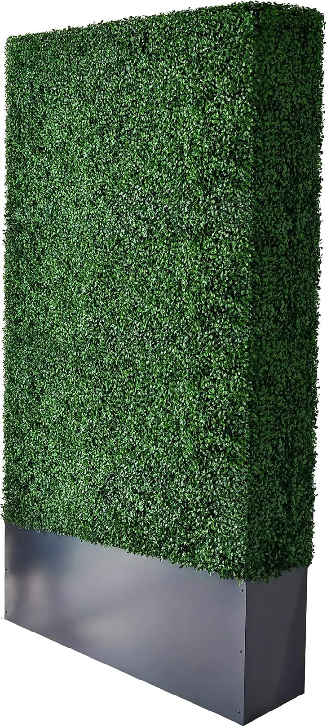 AGPL Upgraded Artificial Boxwood Hedge Wall with Dark Gray Stainless Steel Planter Box (79" Height