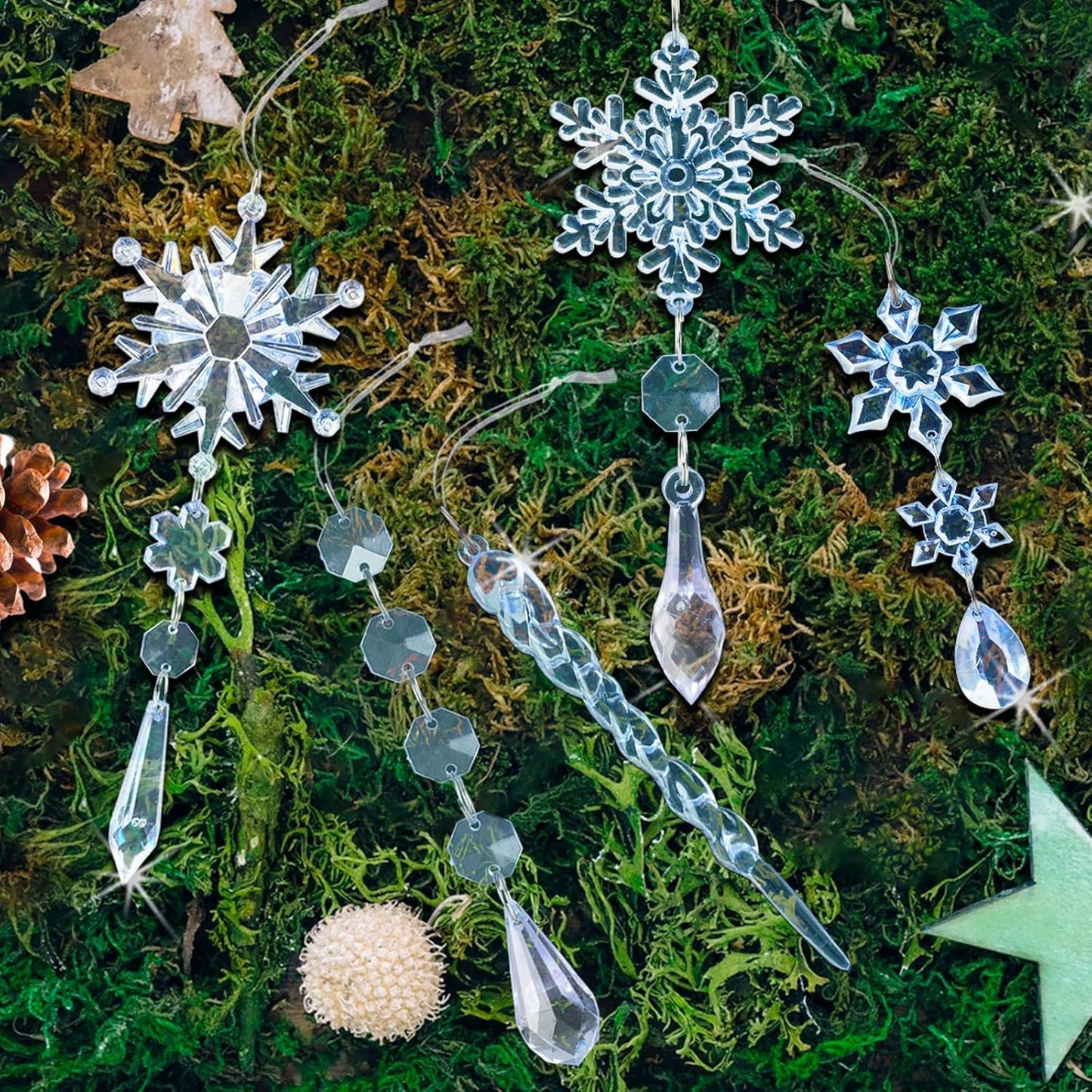 32pcs Crystal Christmas Ornaments for Christmas Tree Decorations-Blue Hanging Acrylic Snowflake and