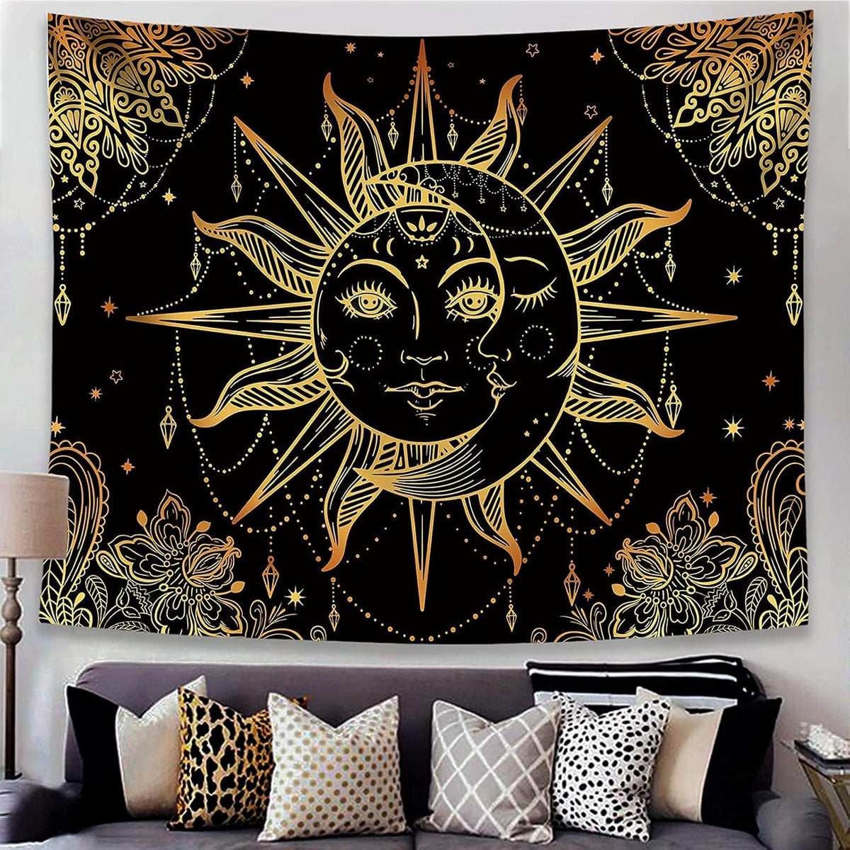 Lunerfex Hippie Sun and Moon Tapestry Bohemian Tapestry Aesthetic Cute Tapestries for Bedroom and