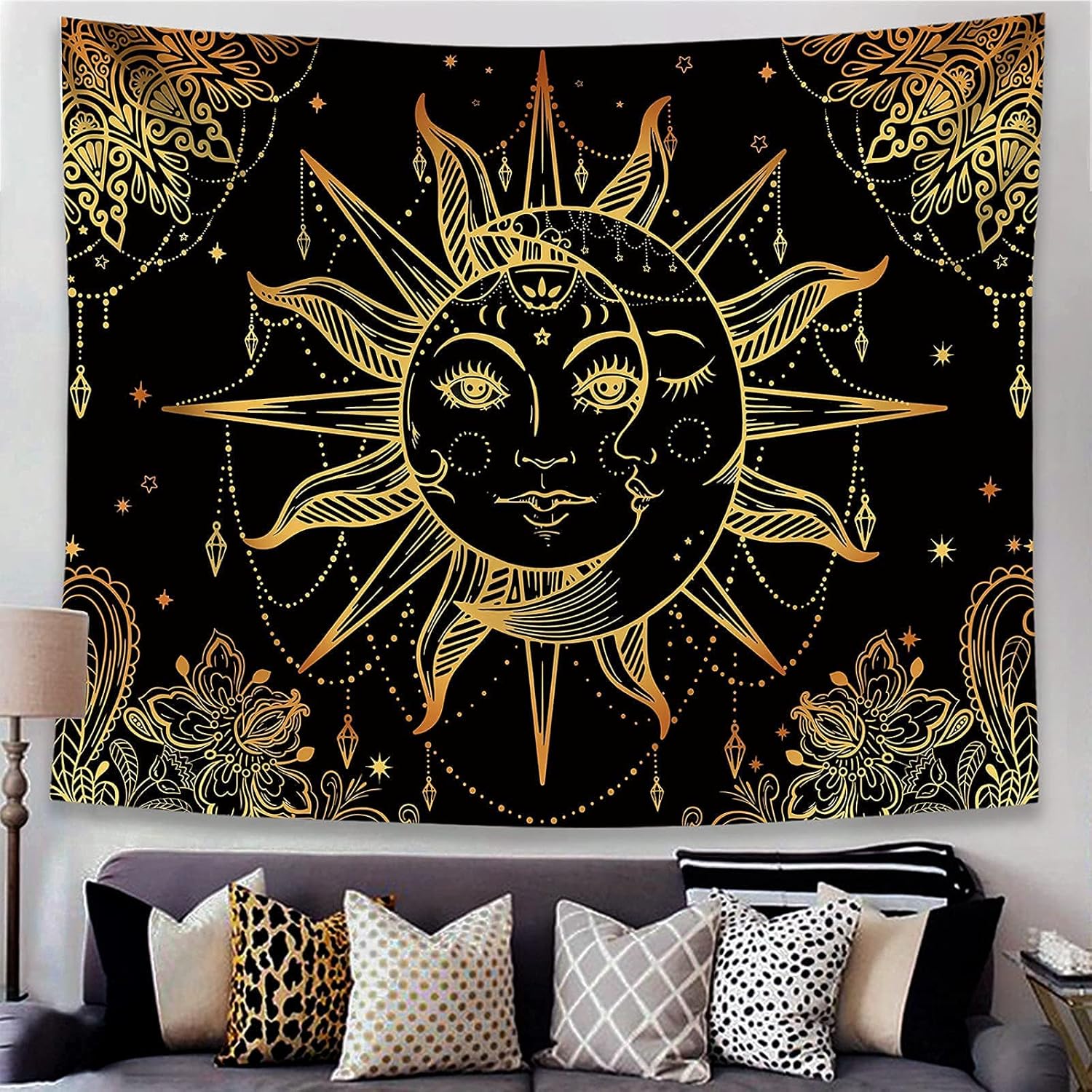 Lunerfex Hippie Sun and Moon Tapestry Bohemian Tapestry Aesthetic Cute Tapestries for Bedroom and