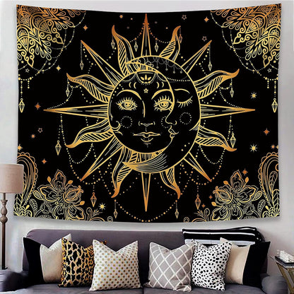 Lunerfex Hippie Sun and Moon Tapestry Bohemian Tapestry Aesthetic Cute Tapestries for Bedroom and