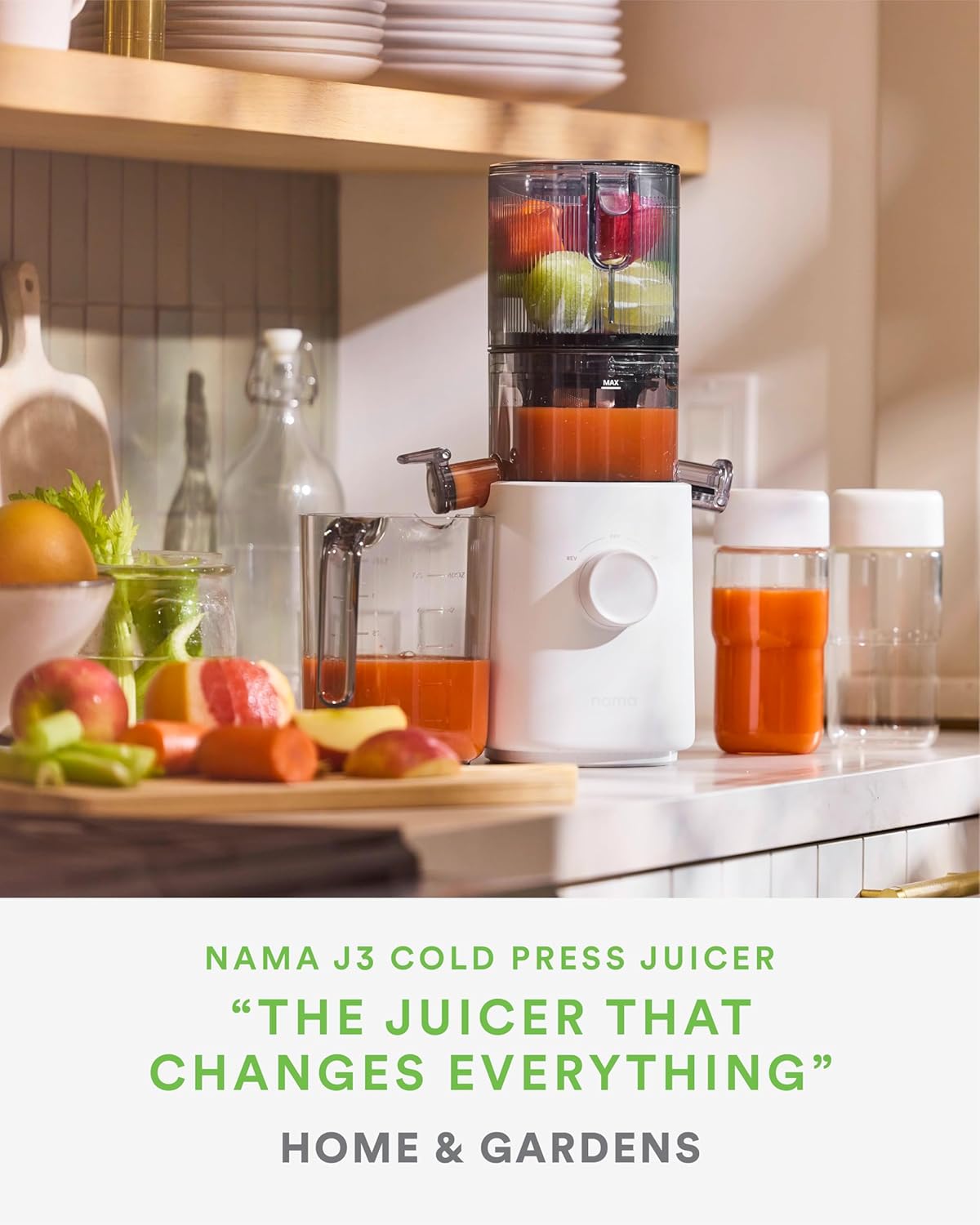 Nama J3 Compact Cold Press Juicer – Space Saving & Self Feeding for Hands-Free Operation