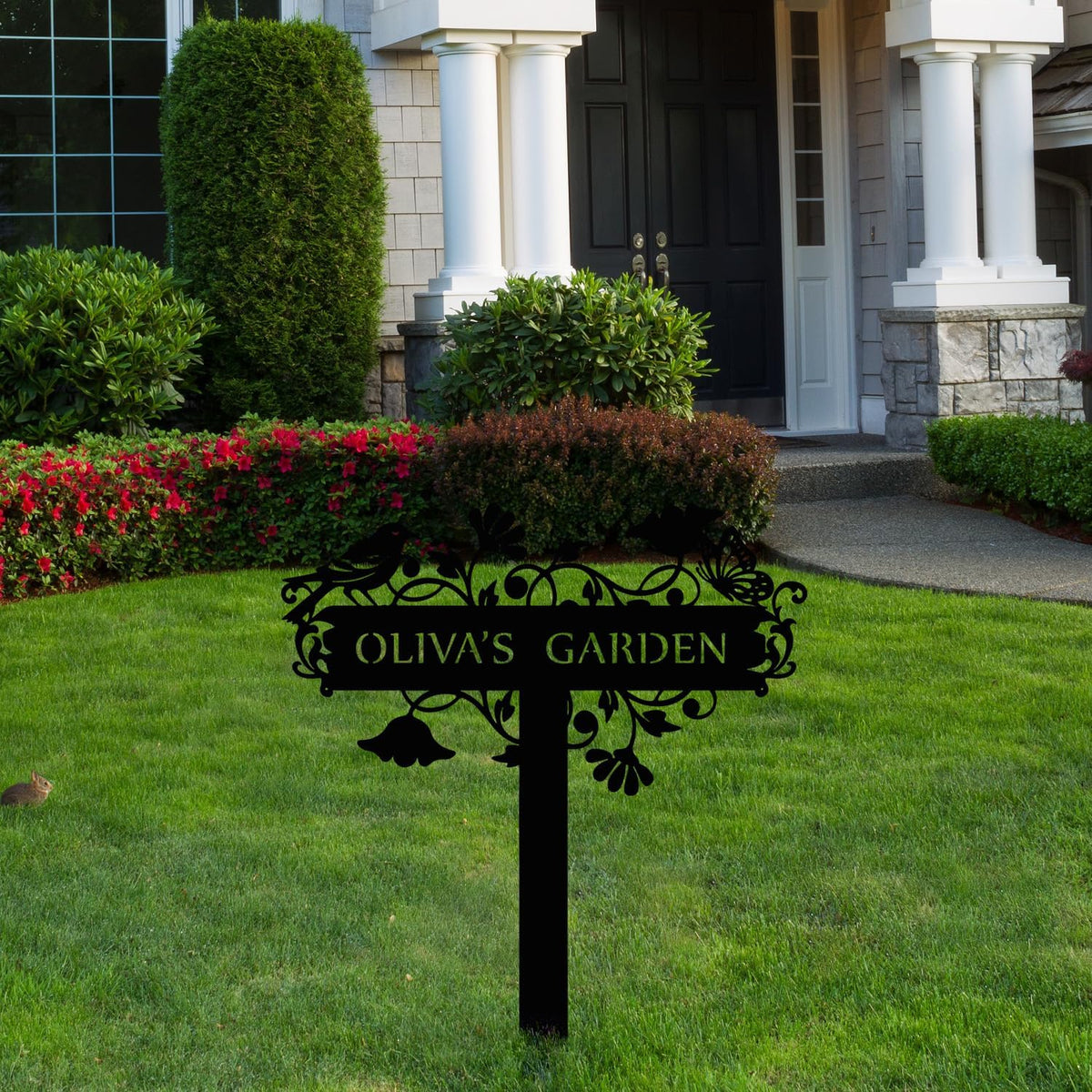 Customized Metal Birds and Flowers, Personalized Garden Sign with Stake, Gardening Decor for
