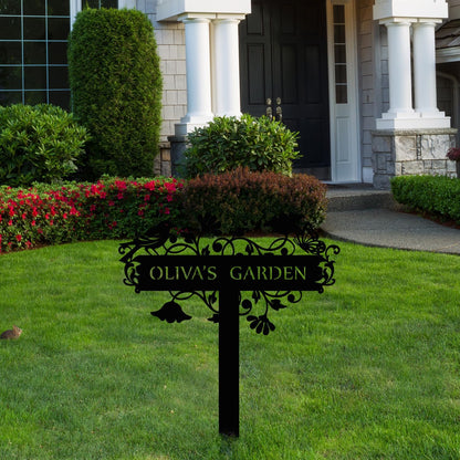 Customized Metal Birds and Flowers, Personalized Garden Sign with Stake, Gardening Decor for