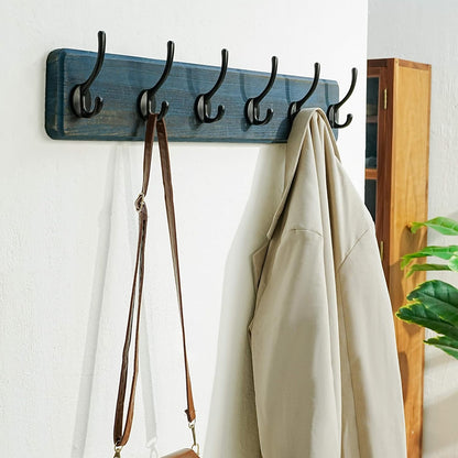 Dseap Coat Rack Wall: 24" Long, Patented, Heavy-Duty, 6-Double-Hooks Wooden Wall Mounted Coat Rack