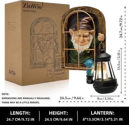 Garden Gnome Decor Outdoor Statue - Gnome With Solar Waterproof Lantern, Whimsical Elf Out The Door