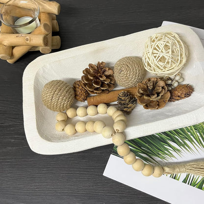 Wooden Dough Bowl Decor, Vintage Wooden Bowl Hand Carved Home Decor for Dining Table Center, Living
