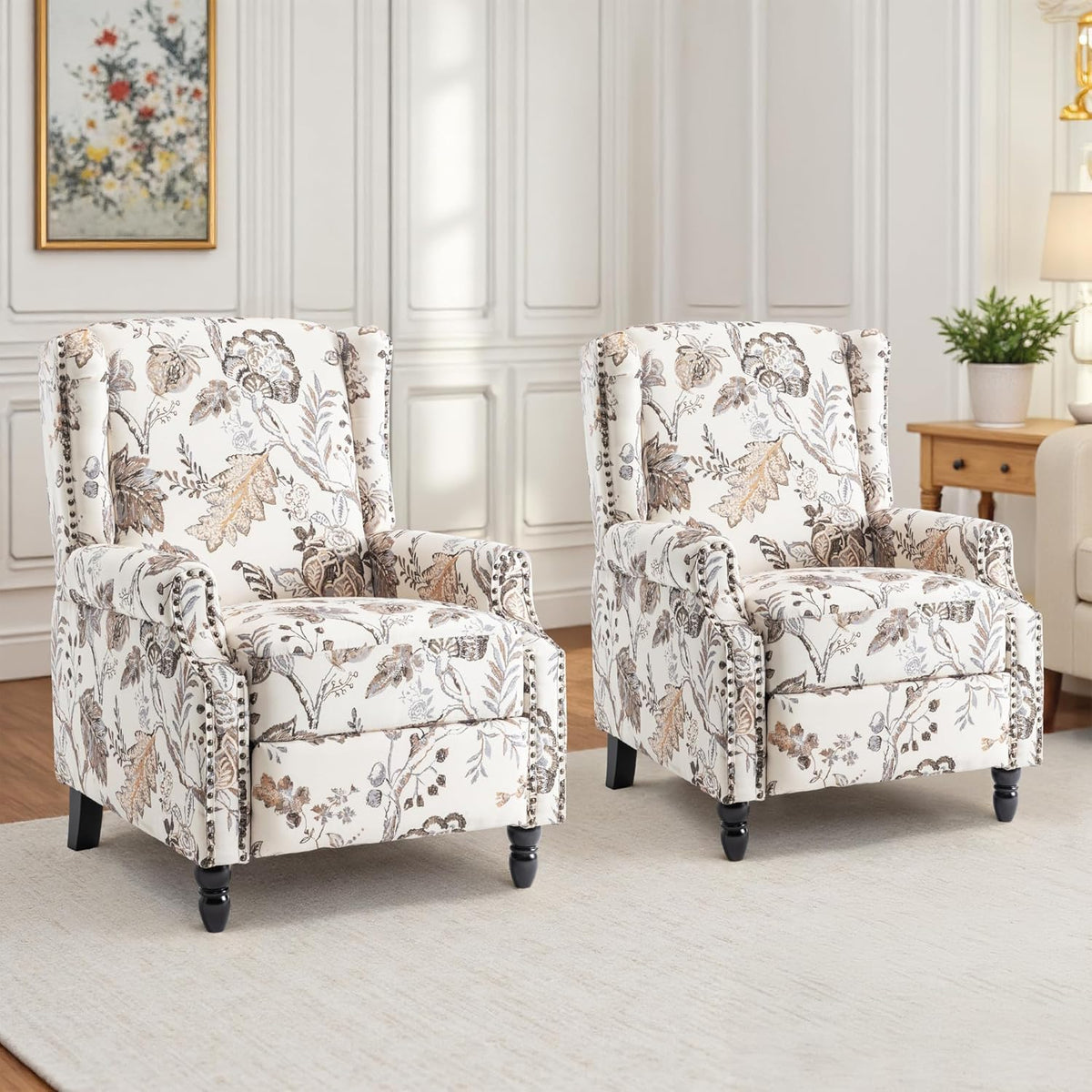 UIXE Recliner Chairs Set of 2, Fabric Upholstered Armchair Pushback Accent Chair for Living Room