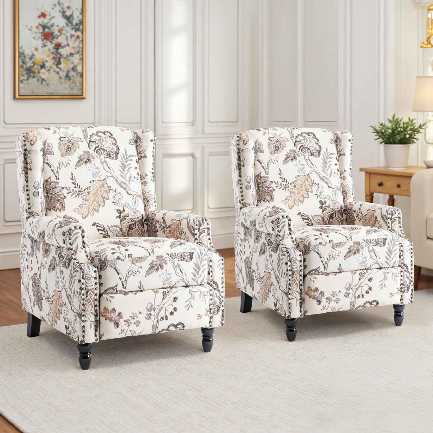 UIXE Recliner Chairs Set of 2, Fabric Upholstered Armchair Pushback Accent Chair for Living Room