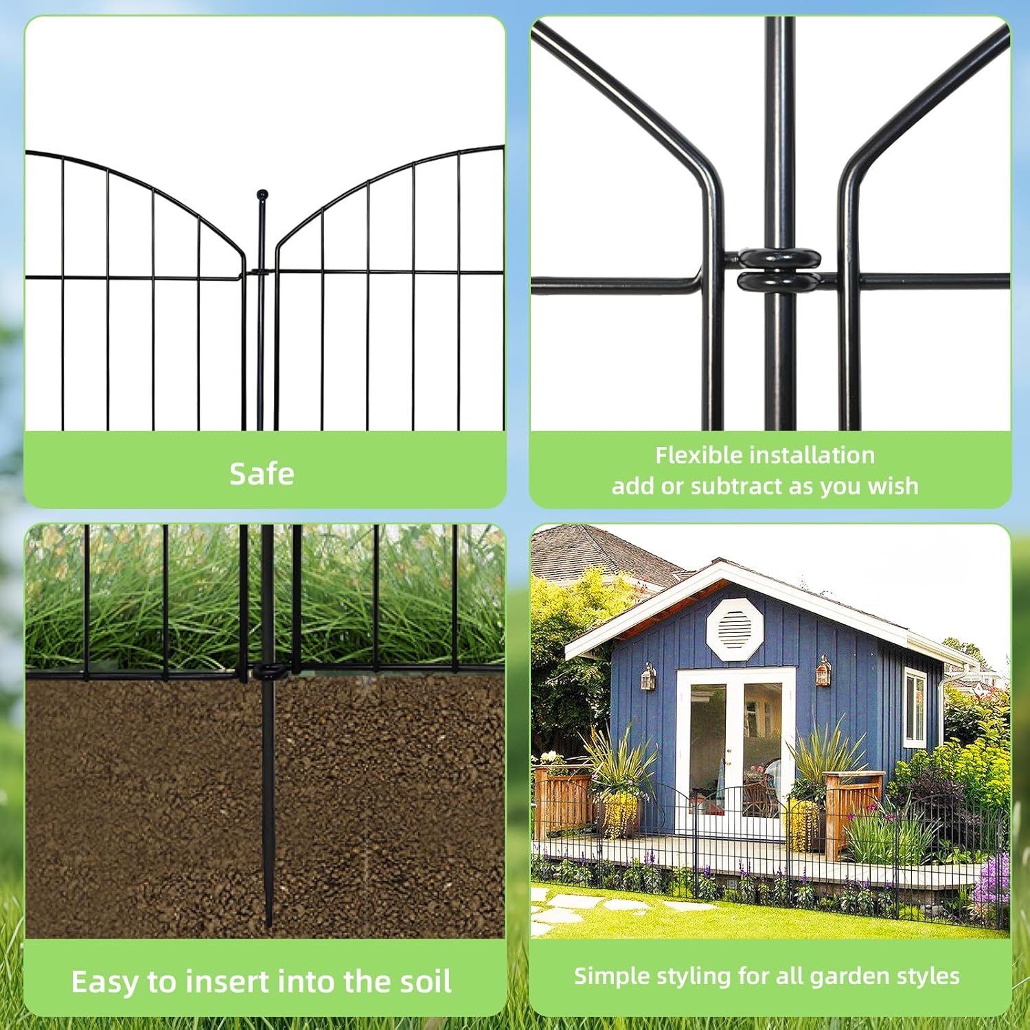 Decorative Garden Fence 32in (H) x24ft (L), 10 Pack No Dig Fence Animal Barrier for Dog, Arched