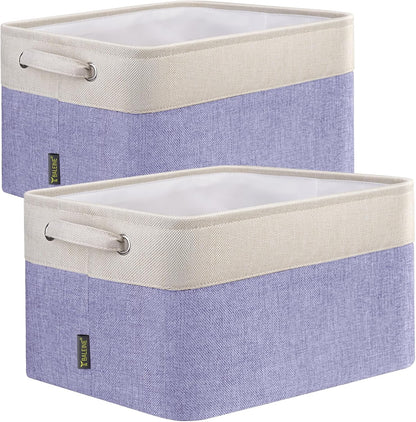 BALEINE 2 Pack Fabric Storage Bins for Shelves, Linen Storage Baskets for Organizing, Decorative