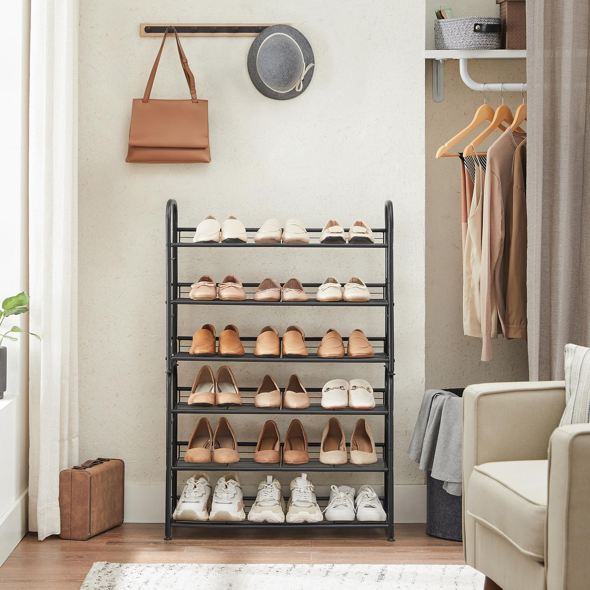 SONGMICS Shoe Rack, 3 Tier Shoe Organizer for Closet, Holds up to 12 Pairs of Shoes, Shoe Rack for