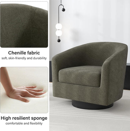 Swivel Barrel Accent Chair, Modern Round Chenille Fabric Arm Chair for Living Room, Bedroom, Comfy