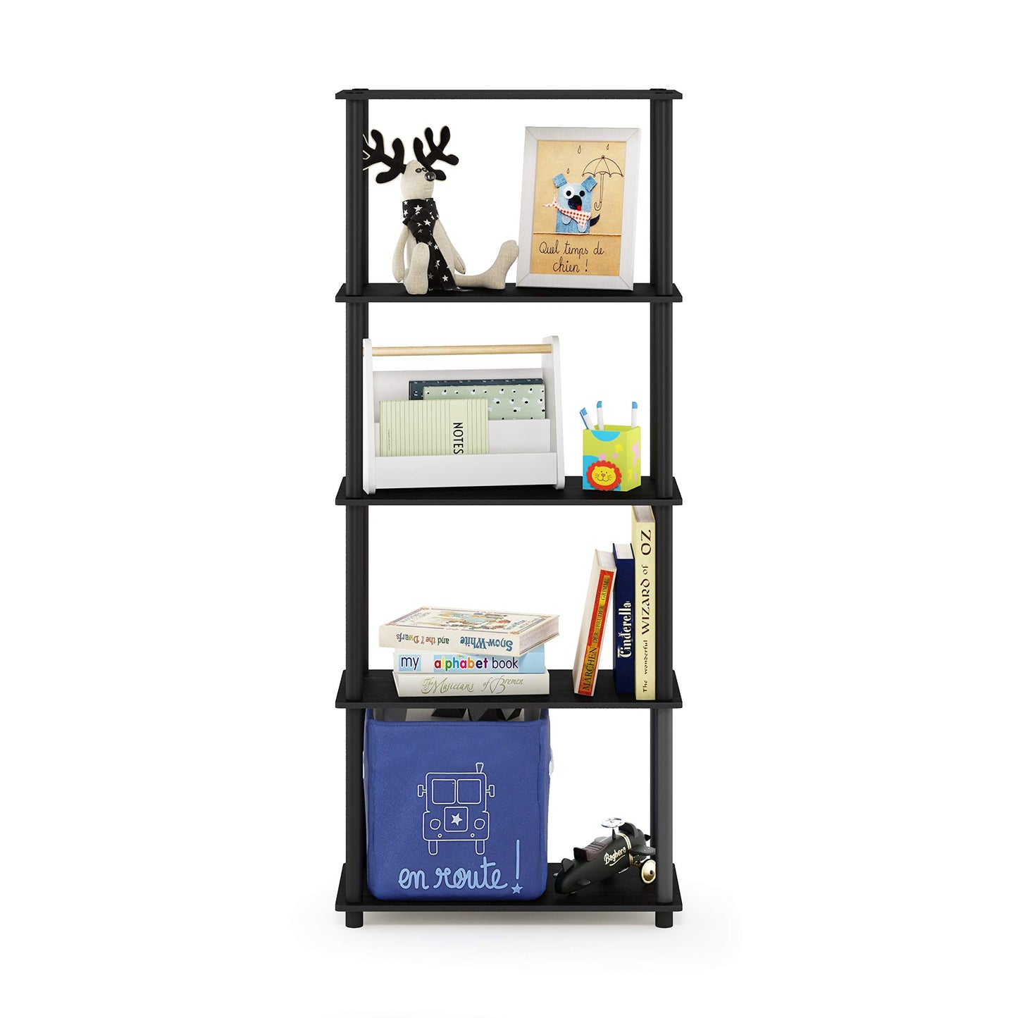 Furinno TURN-N-TUBE Storage Shelves, 5-Tier Book Shelf, Corner Shelf, Toolless Open Shelves, for