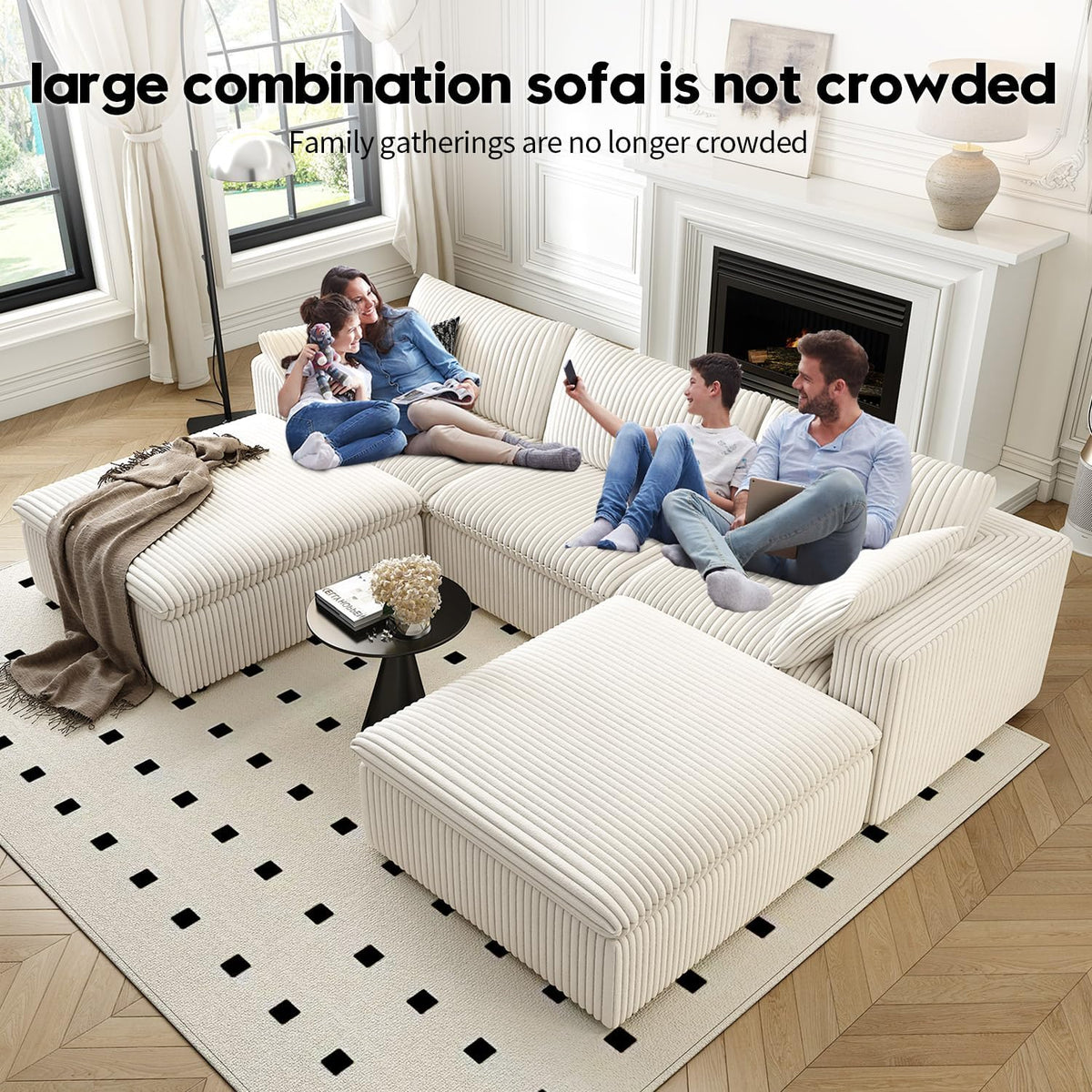 118" Cloud Couch Modular Sectional Sofa for Living Room,Modern Sofa with Deep Seat，U-Shape Boneless
