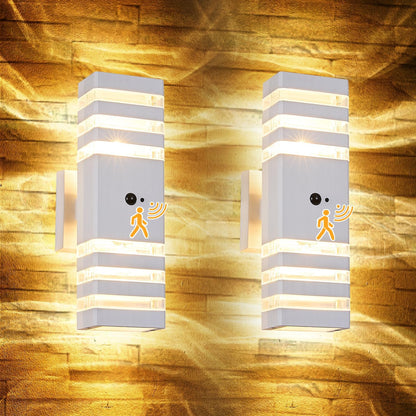 2 Pack Motion Sensor Outdoor Wall Lights with 4 Dimmable Bulbs, Modern White Dusk to Dawn Porch