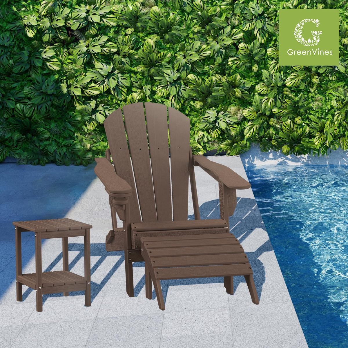 GREENVINES Adirondack-Ottoman | Wood Grain | Set of 2 | HDPE Plastic | Outdoor Footrest | All