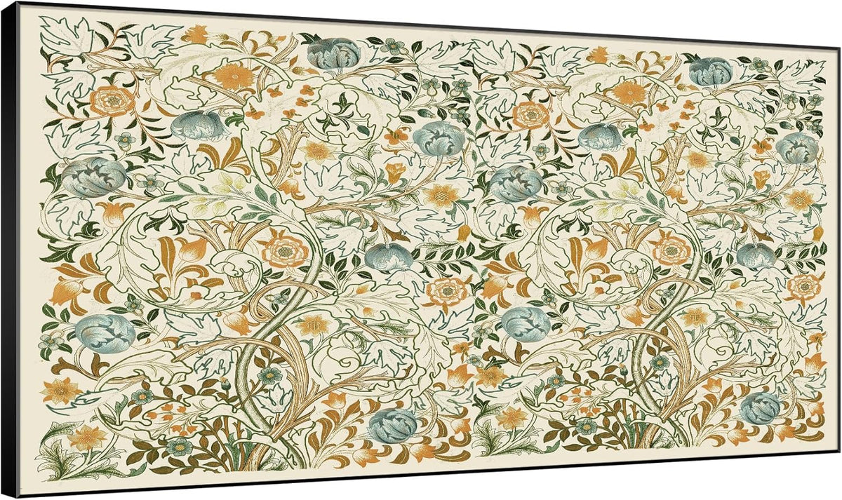 SIGNWIN 30"x60" Extra Large Framed Wall Art Vintage Botanical Floral with Golden and Teal Leaves
