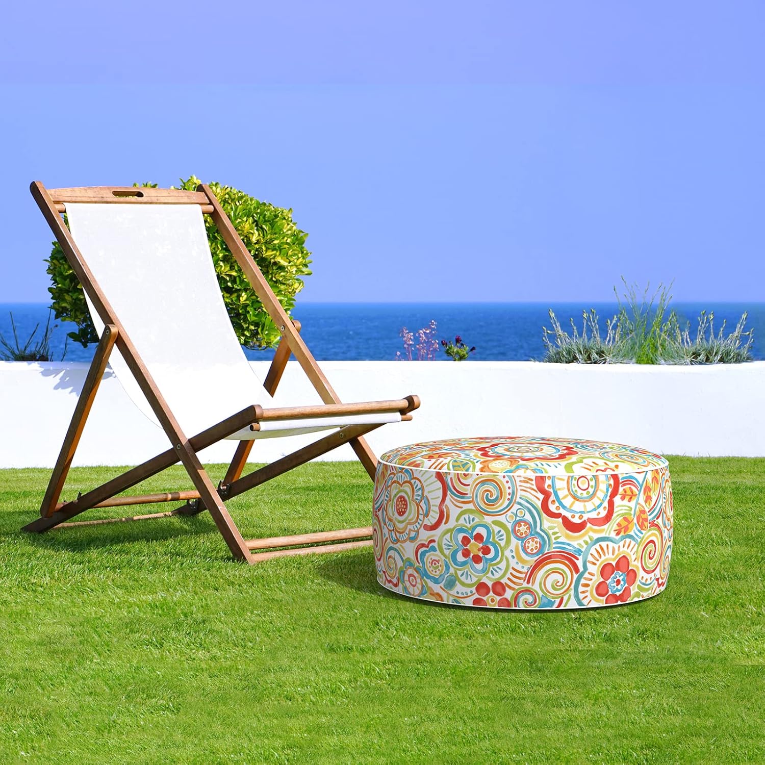 LVTXIII Indoor/Outdoor Inflatable Ottoman, All Weather Round Footrest Stool D21”x H9”, Portable for