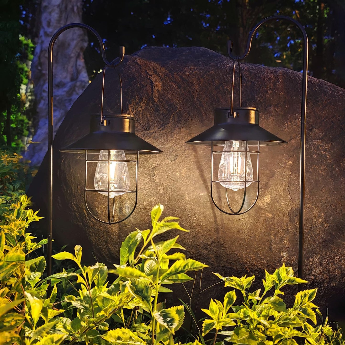 Solar Lantern 2pack Outdoor Hanging Light- Waterproof Vintage Metal Light with Shepherd Hook